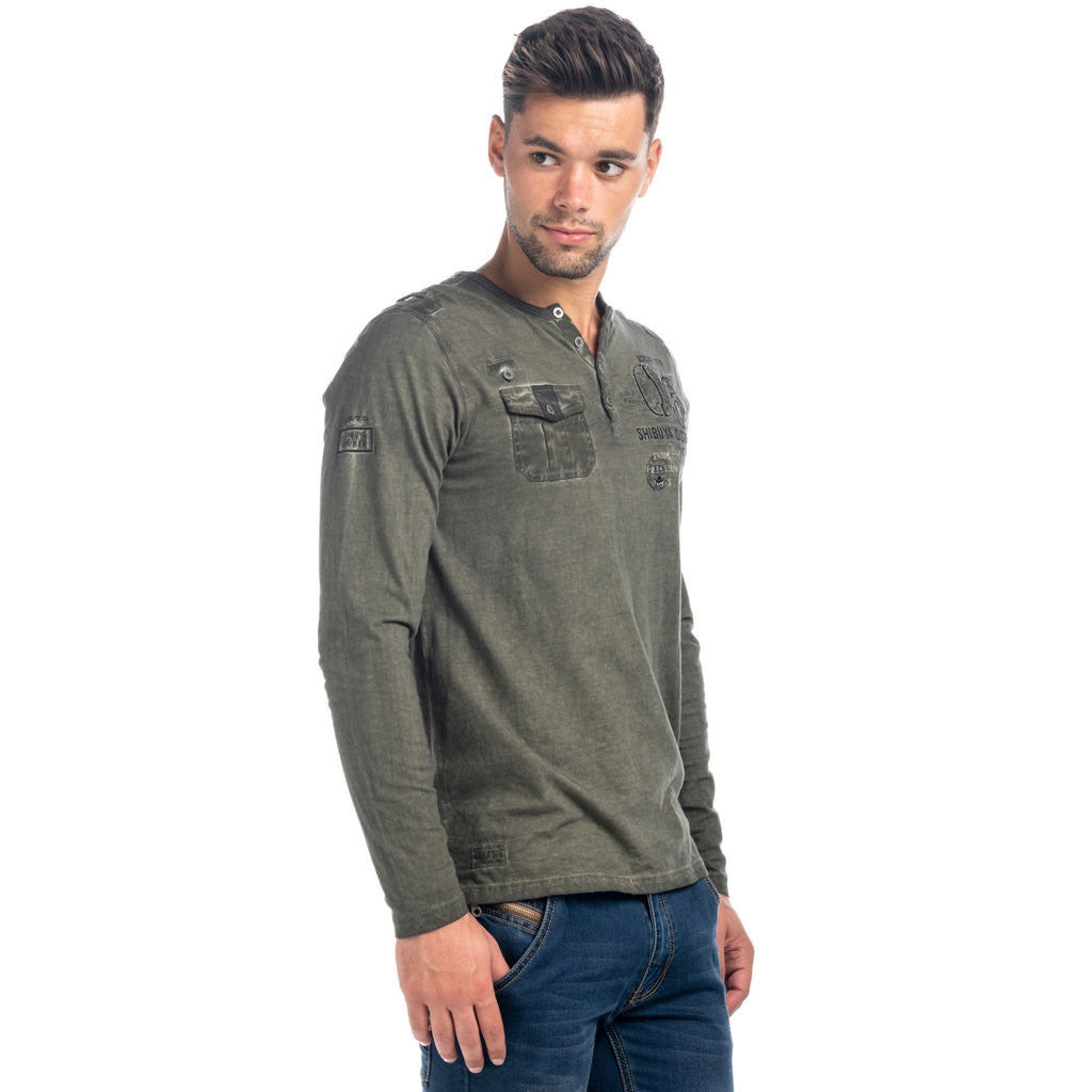 Camiseta Manga Larga Hombre Efecto Lavado con Bolsillo – Koroshi 1821ML13