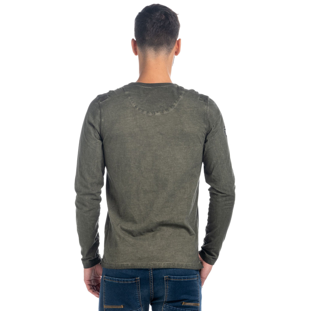 Camiseta Manga Larga Hombre Efecto Lavado con Bolsillo – Koroshi 1821ML13