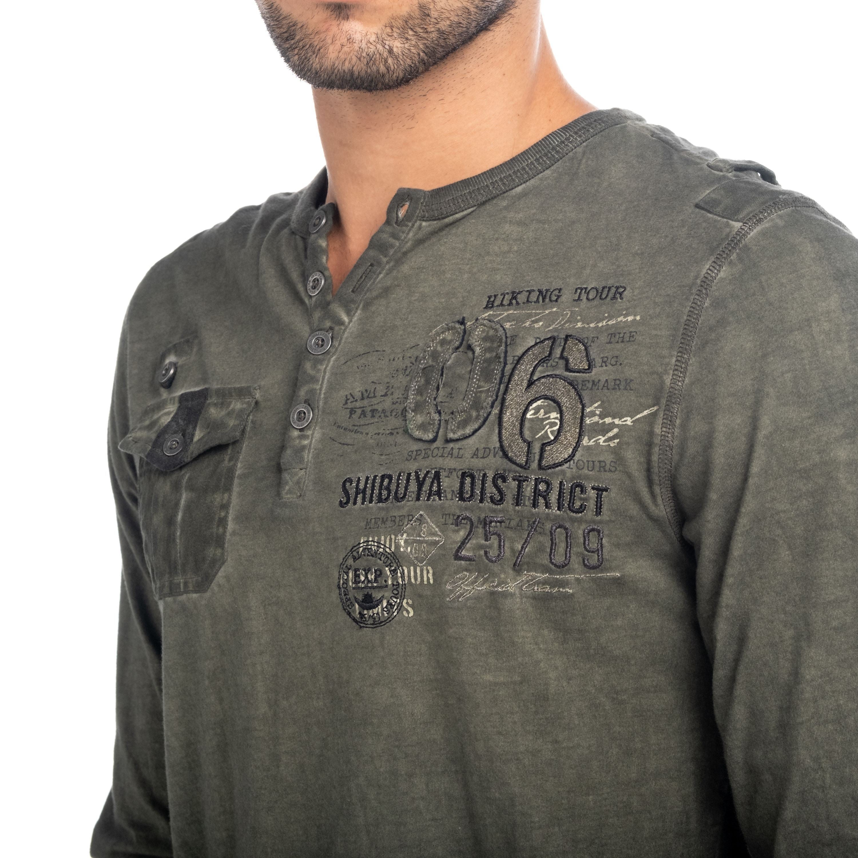 Camiseta Manga Larga Hombre Efecto Lavado con Bolsillo – Koroshi 1821ML13