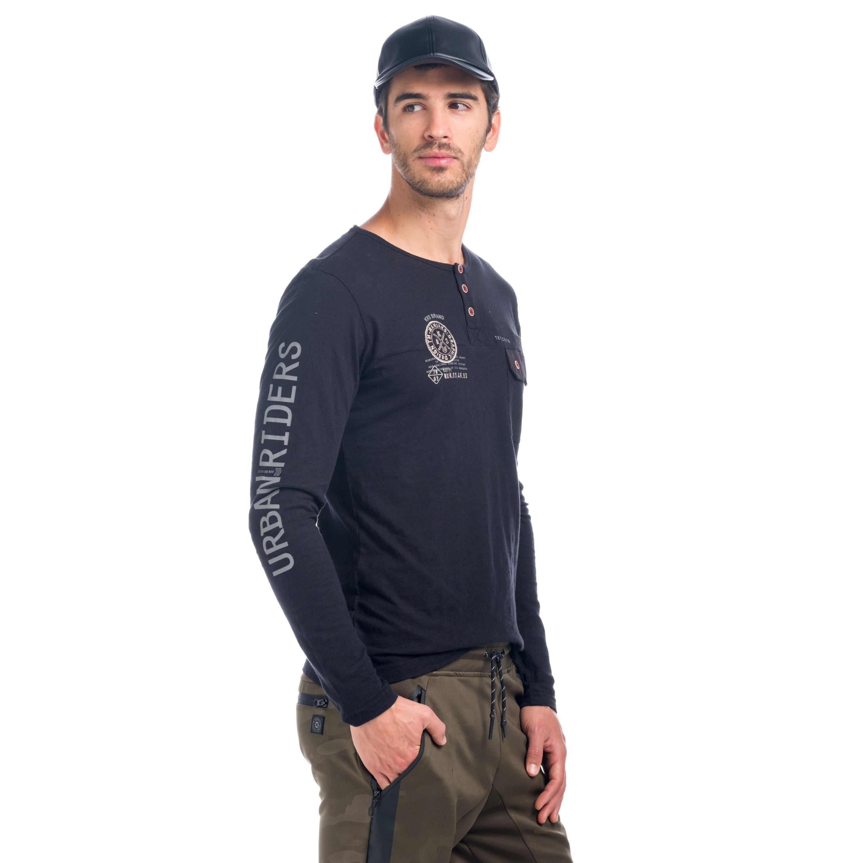 Camiseta Manga Larga Hombre Efecto Lavado Bolsillo y Escudo – Koroshi 1821ML14