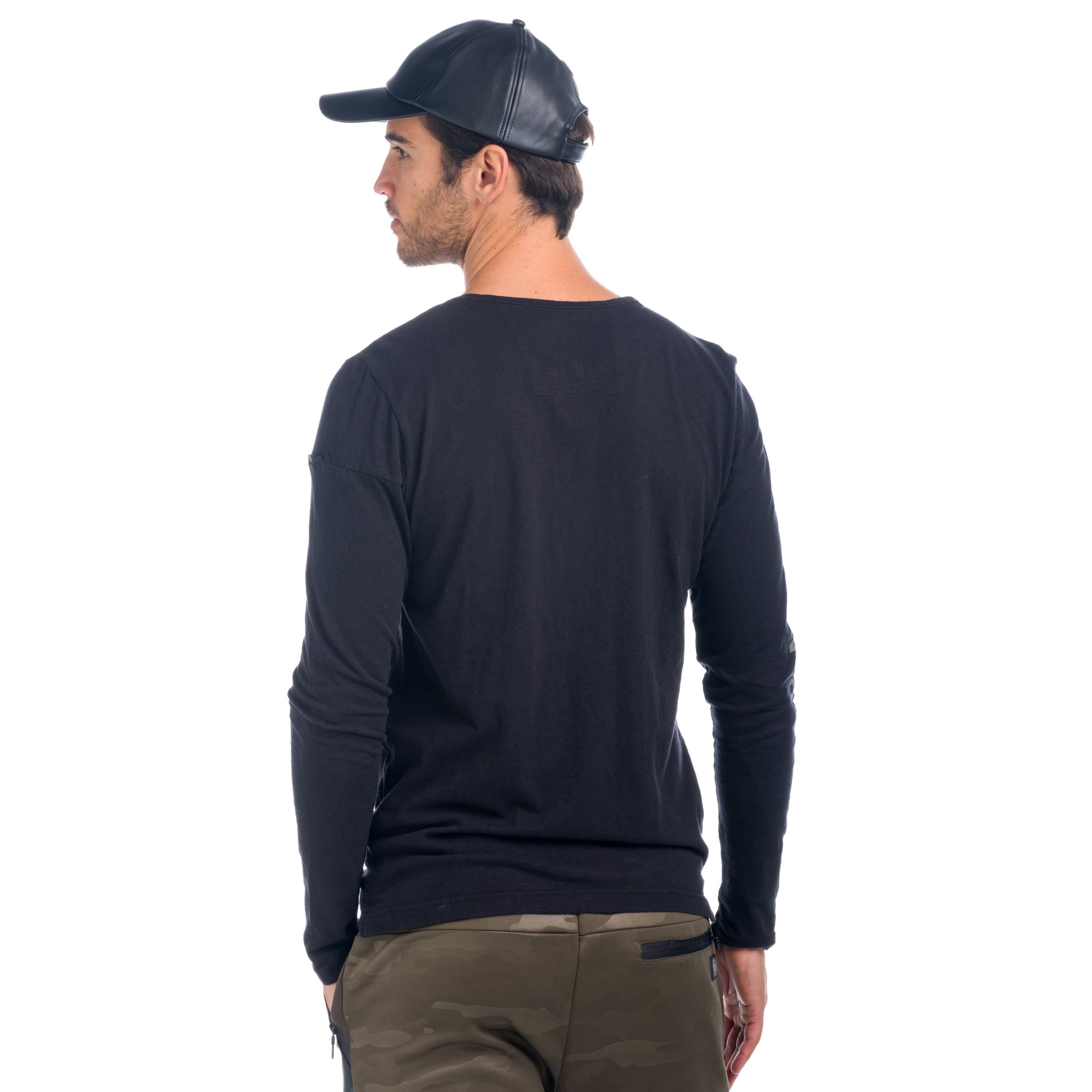 Camiseta Manga Larga Hombre Efecto Lavado Bolsillo y Escudo – Koroshi 1821ML14