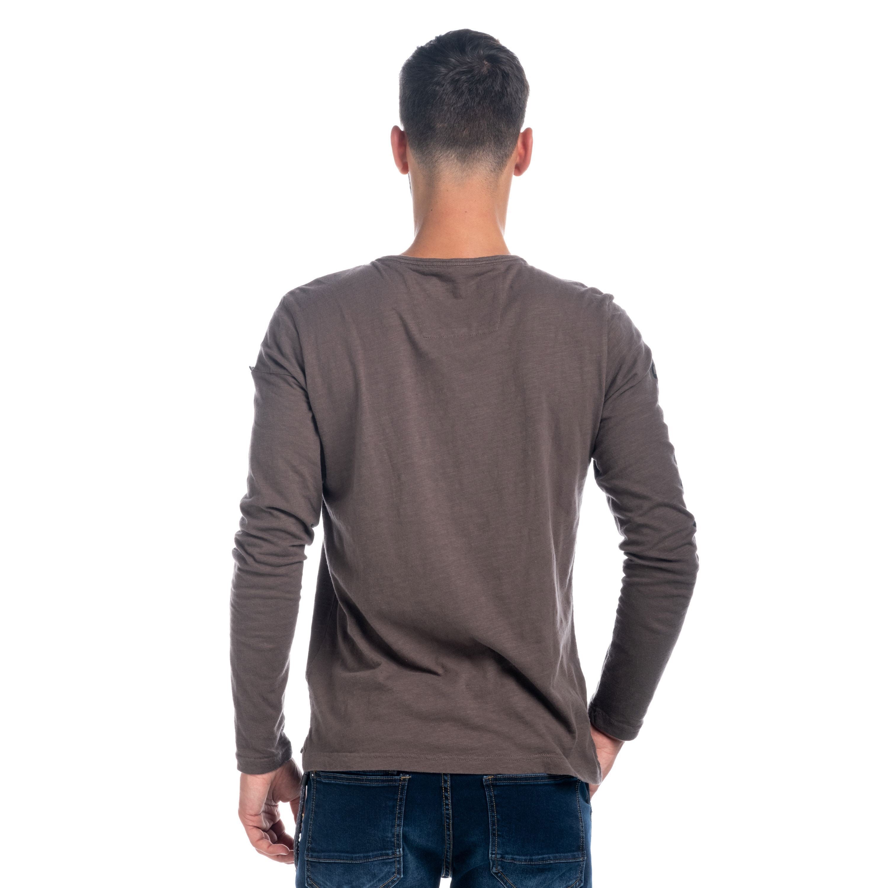 Camiseta Manga Larga Hombre Efecto Lavado Bolsillo y Escudo – Koroshi 1821ML14