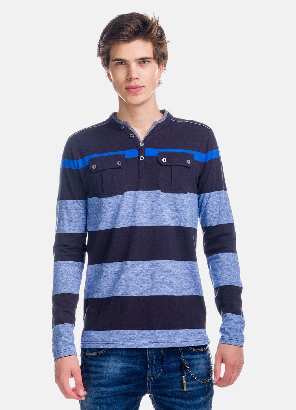 Camiseta Manga Larga Hombre Rayas con Bolsillos – Koroshi 1821ML15