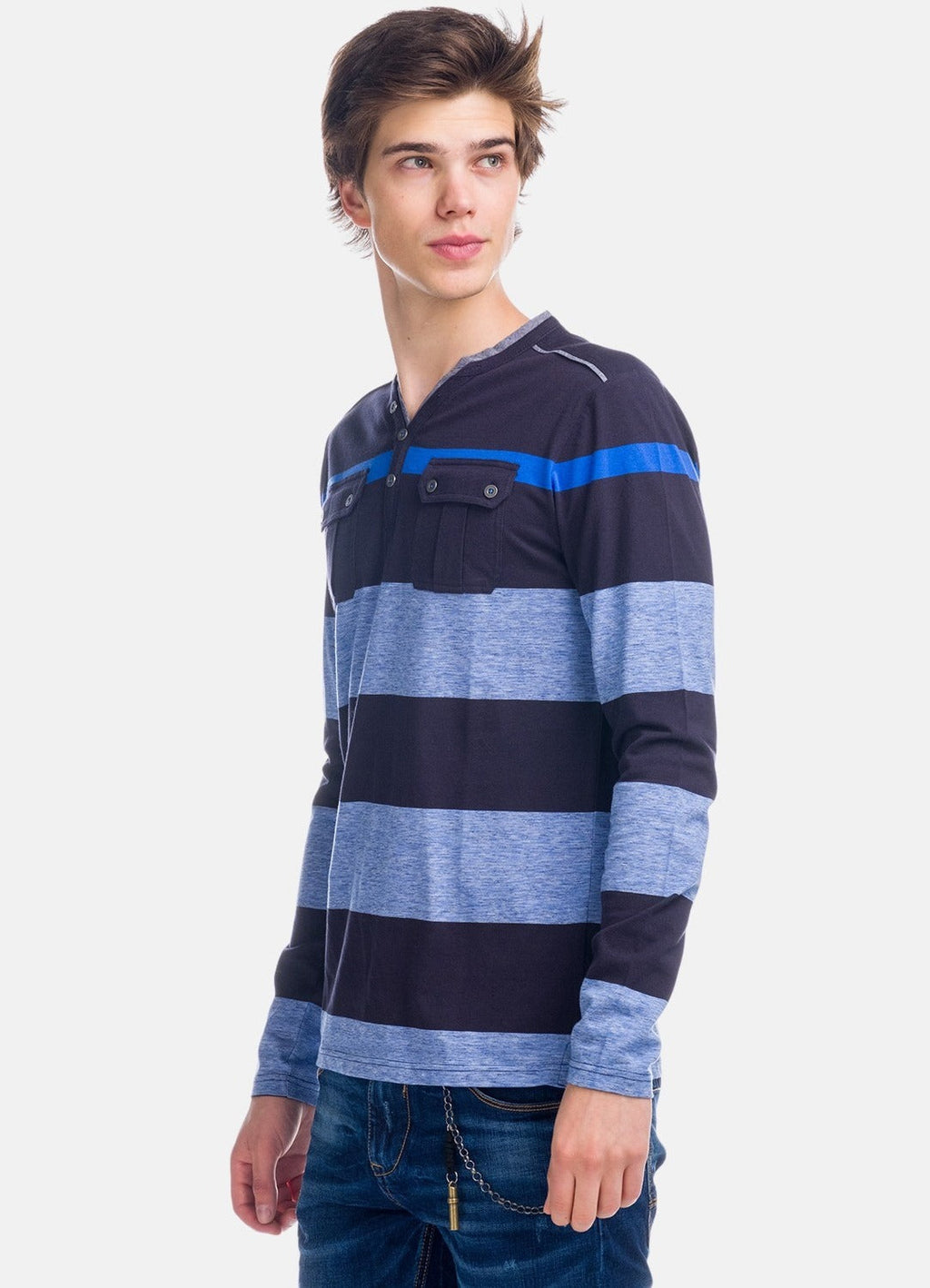 Camiseta Manga Larga Hombre Rayas con Bolsillos – Koroshi 1821ML15