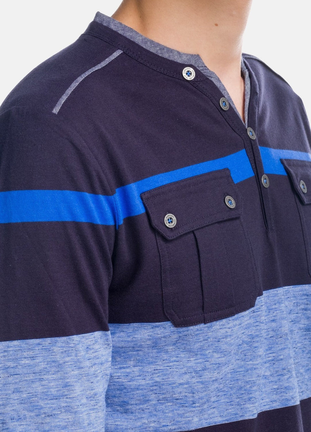 Camiseta Manga Larga Hombre Rayas con Bolsillos – Koroshi 1821ML15