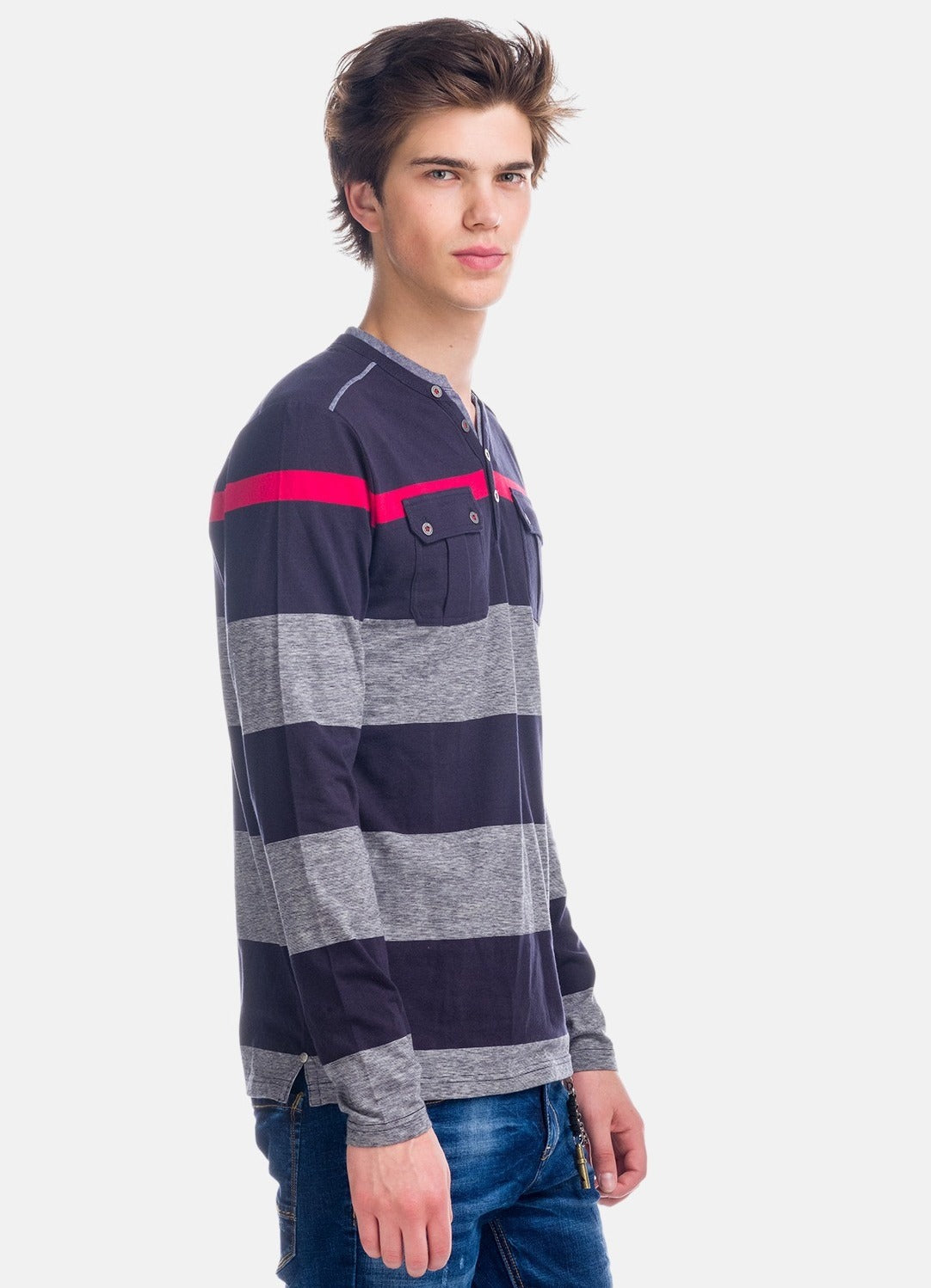 Camiseta Manga Larga Hombre Rayas con Bolsillos – Koroshi 1821ML15
