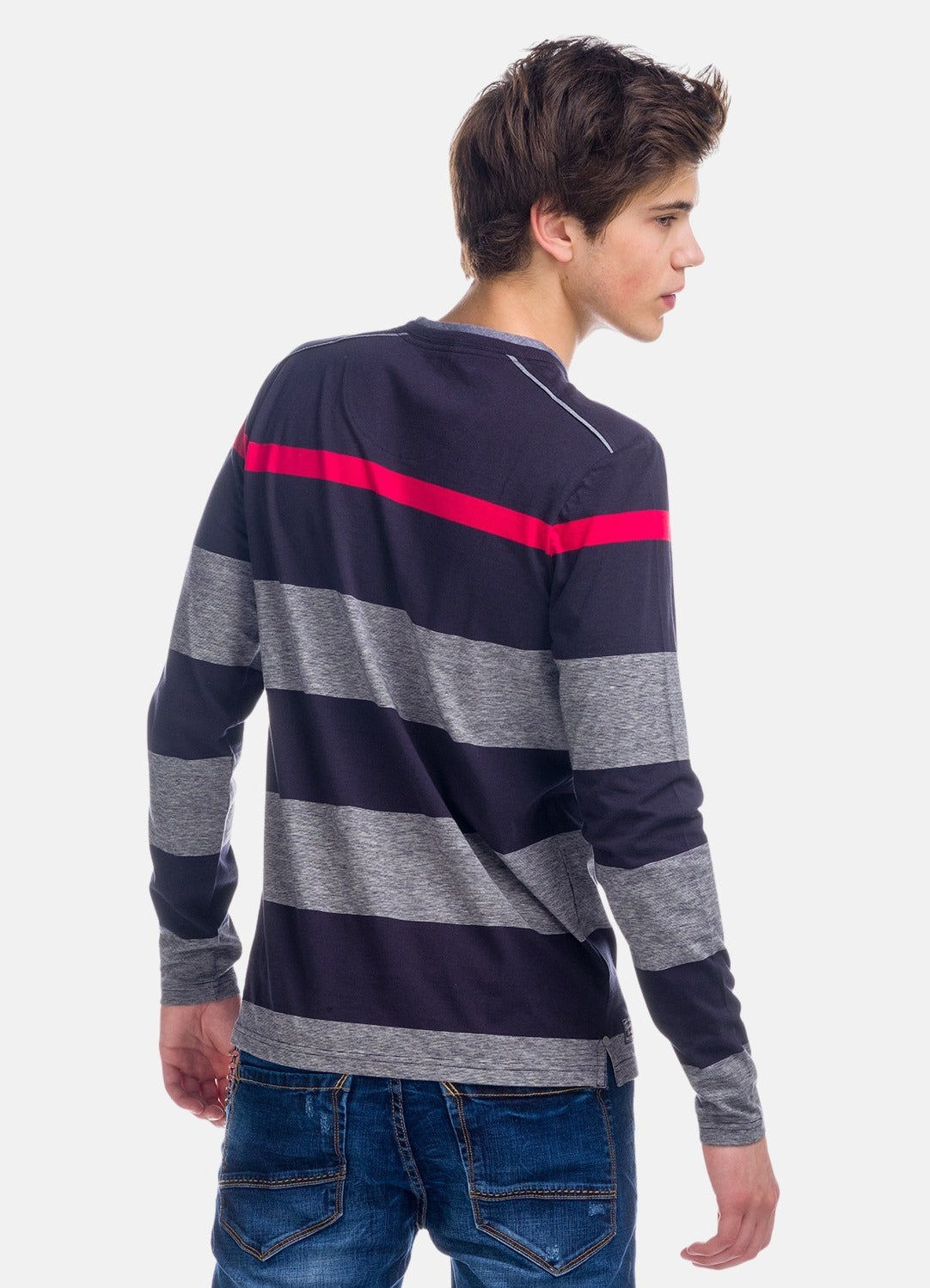 Camiseta Manga Larga Hombre Rayas con Bolsillos – Koroshi 1821ML15