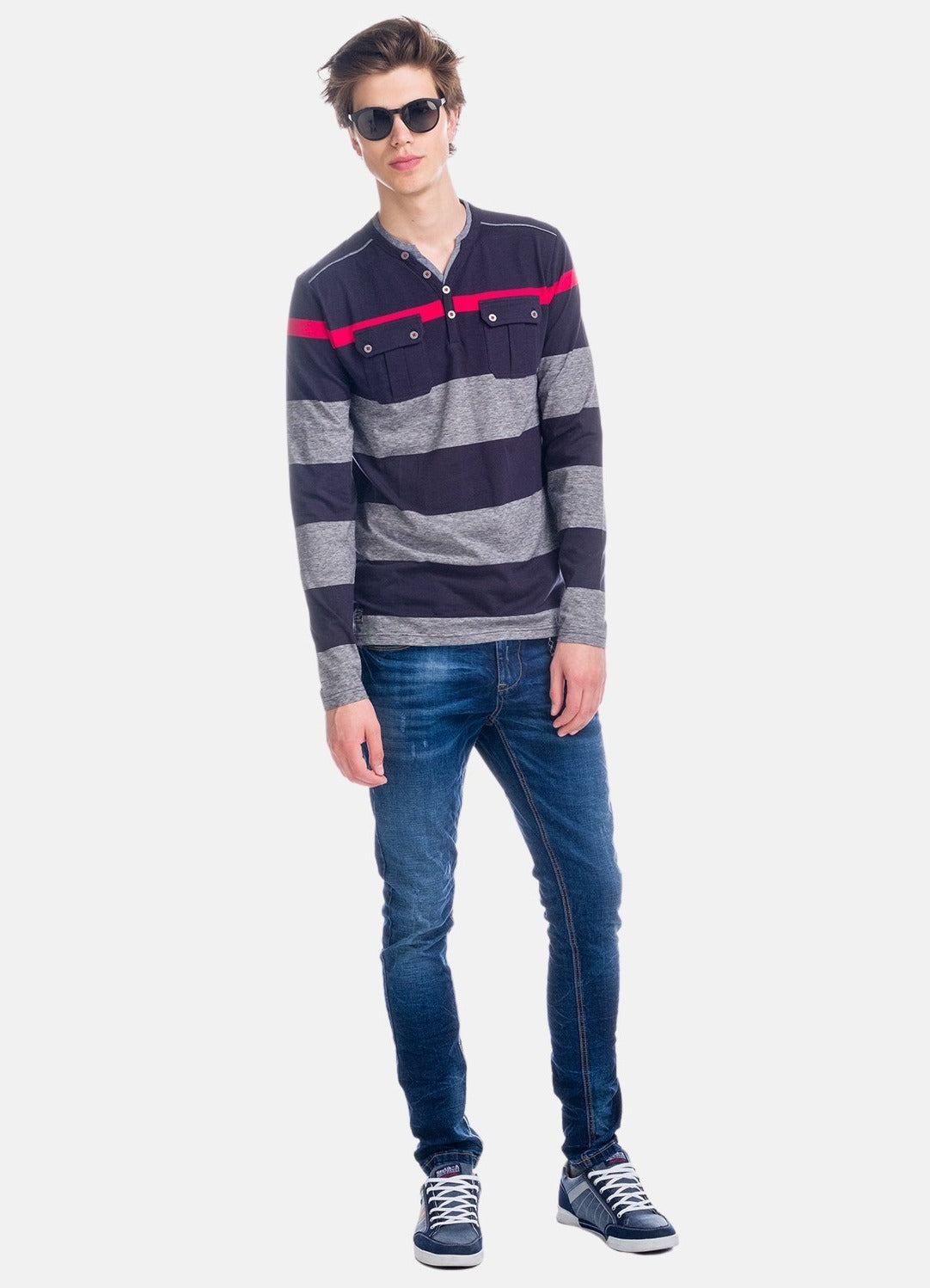 Camiseta Manga Larga Hombre Rayas con Bolsillos – Koroshi 1821ML15