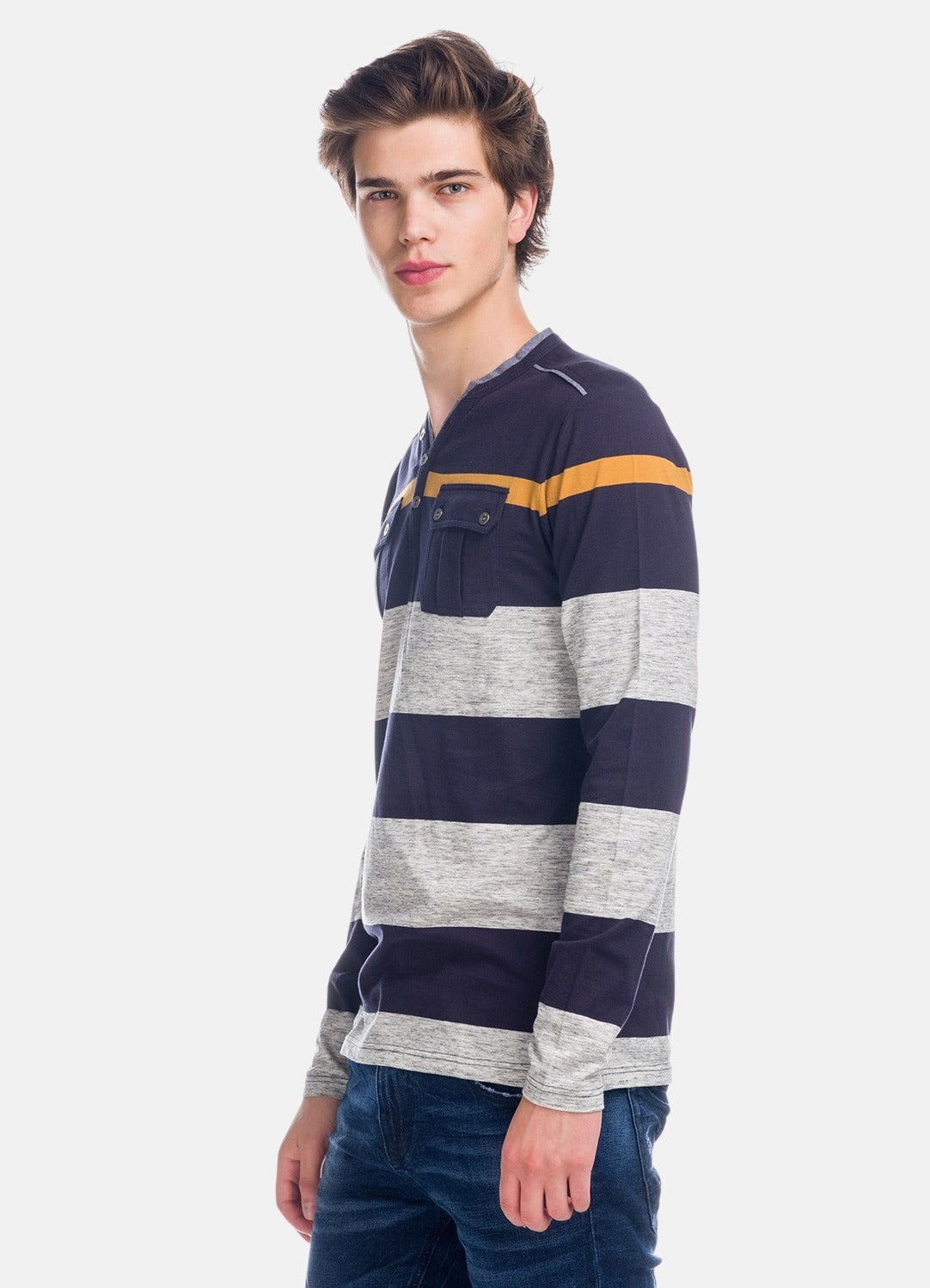 Camiseta Manga Larga Hombre Rayas con Bolsillos – Koroshi 1821ML15