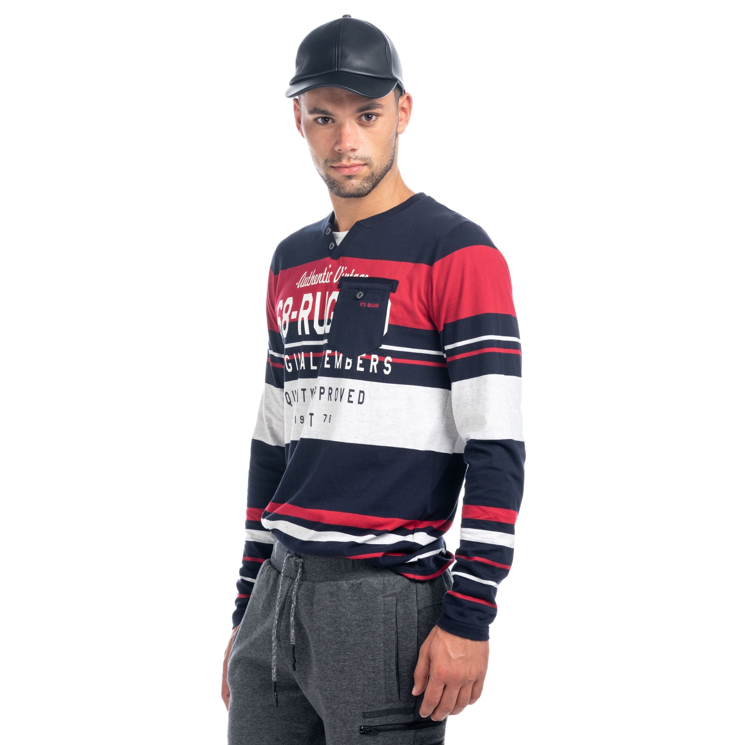 Camiseta Manga Larga Hombre Rayas y Letras Efecto Lavado – Koroshi 1821ML17