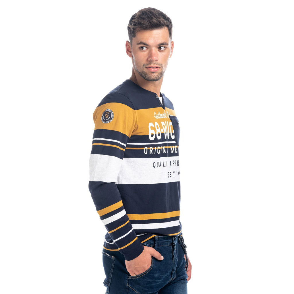 Camiseta Manga Larga Hombre Rayas y Letras Efecto Lavado – Koroshi 1821ML17