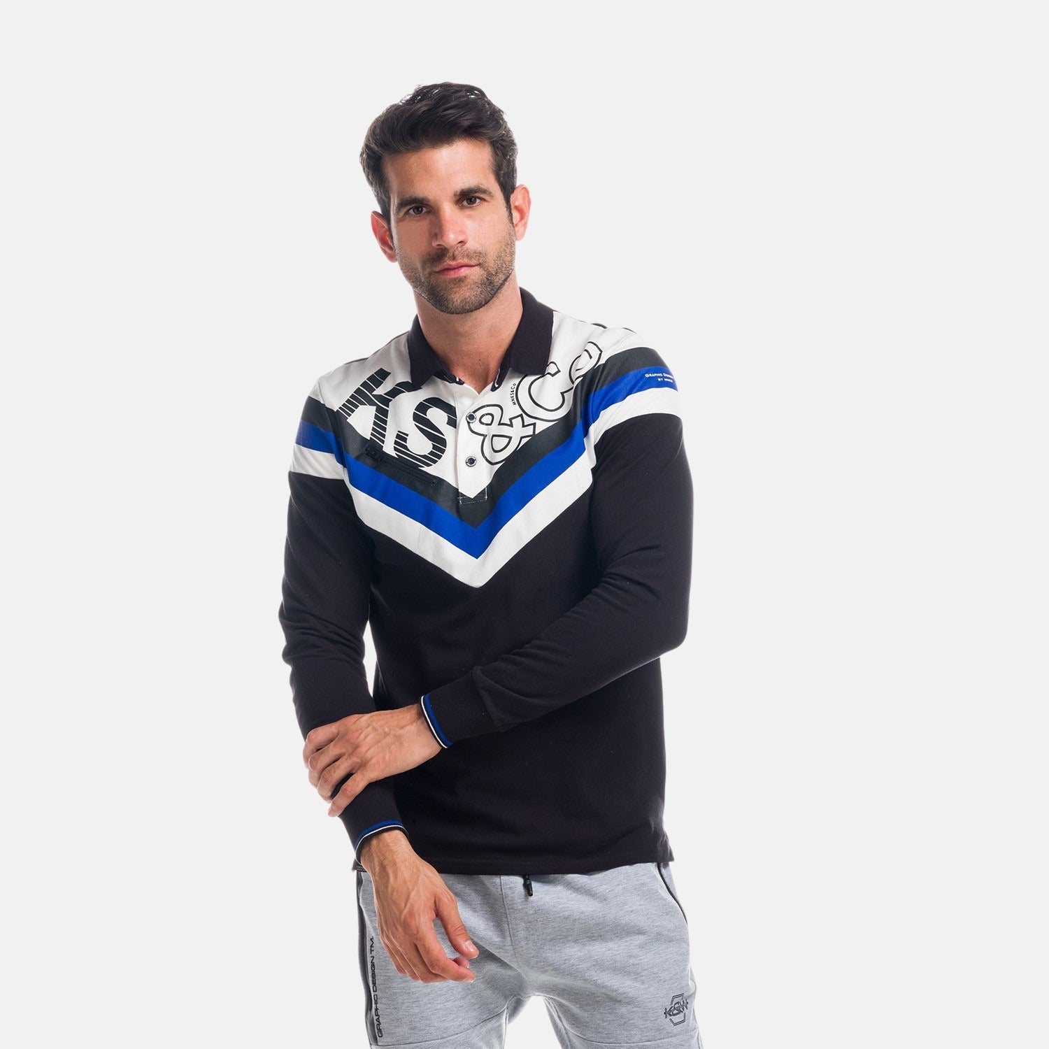 Polo Manga Larga Hombre Estampado Chevrón y Letras – Koroshi 1821PL02