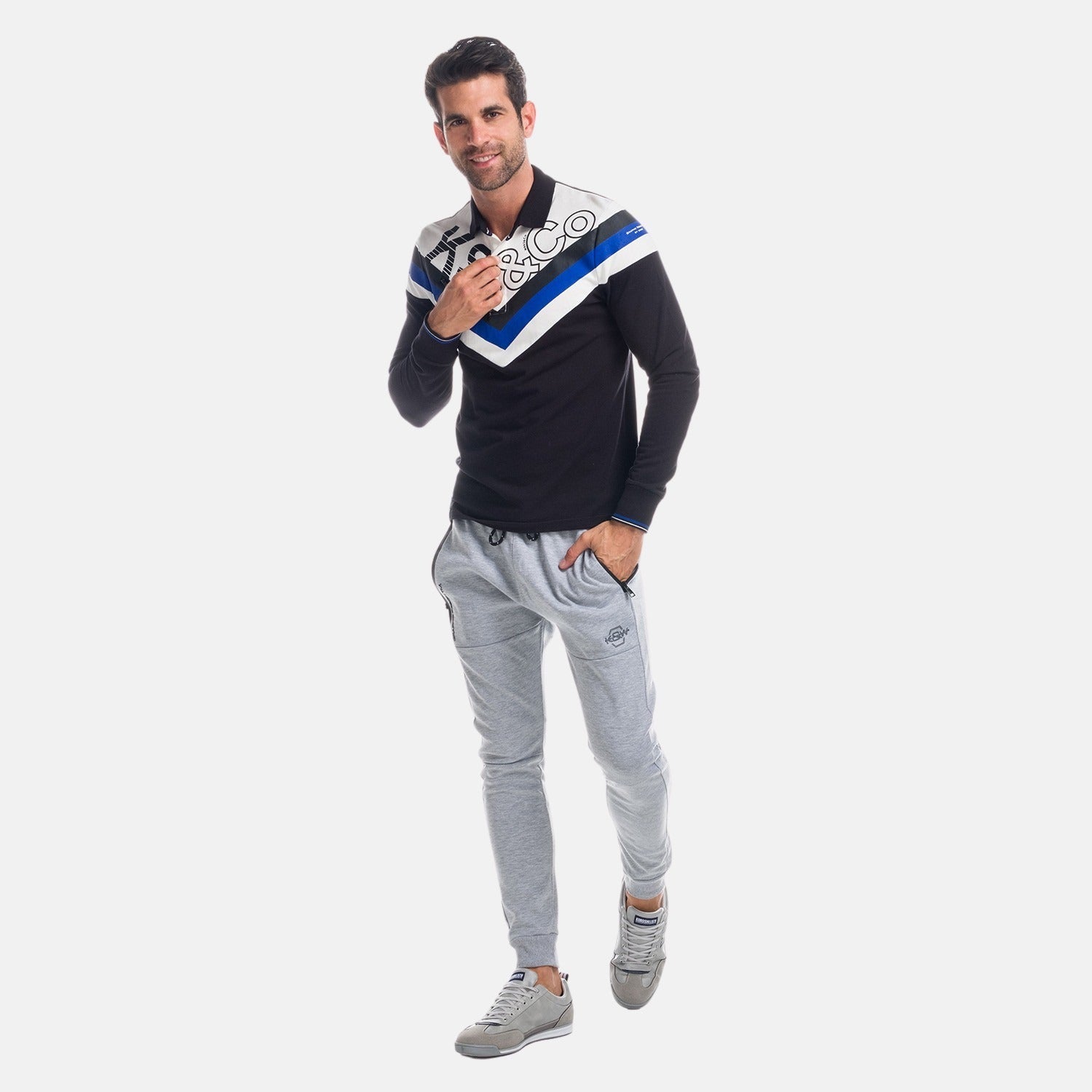 Polo Manga Larga Hombre Estampado Chevrón y Letras – Koroshi 1821PL02