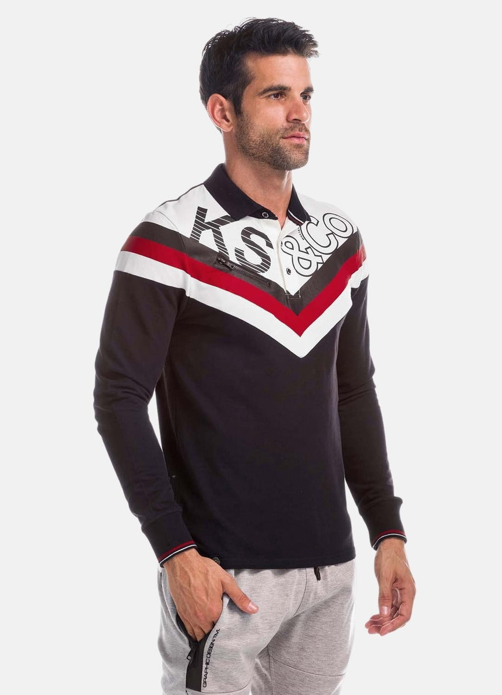 Polo Manga Larga Hombre Estampado Chevrón y Letras – Koroshi 1821PL02