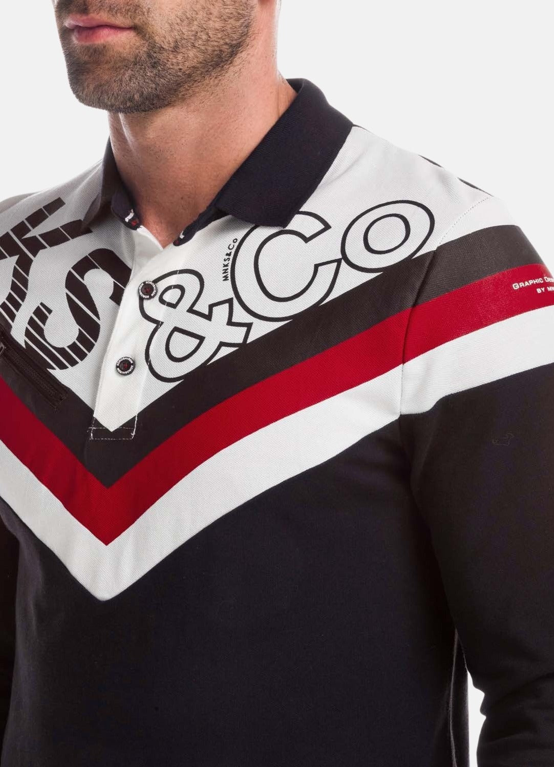 Polo Manga Larga Hombre Estampado Chevrón y Letras – Koroshi 1821PL02