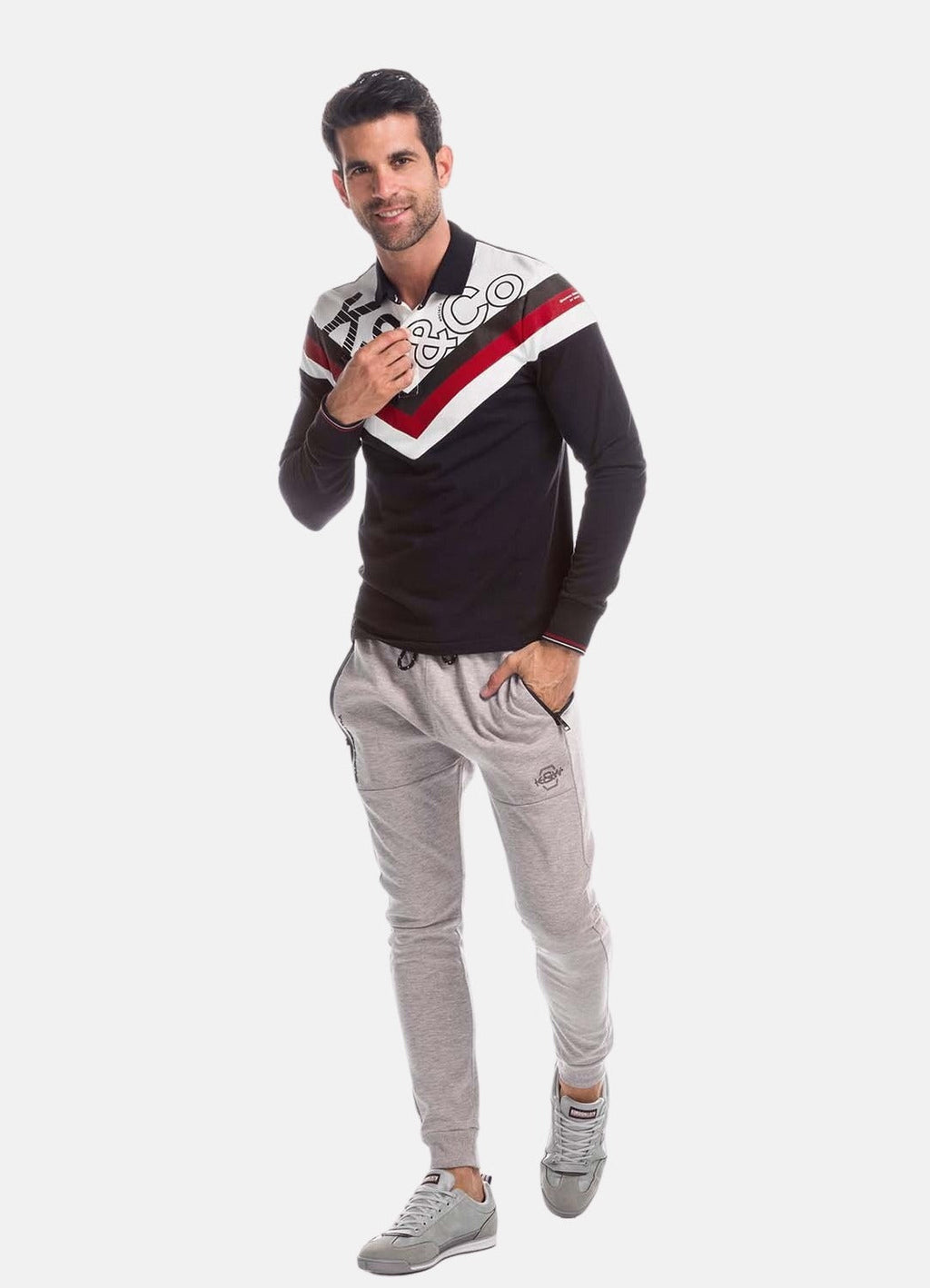 Polo Manga Larga Hombre Estampado Chevrón y Letras – Koroshi 1821PL02