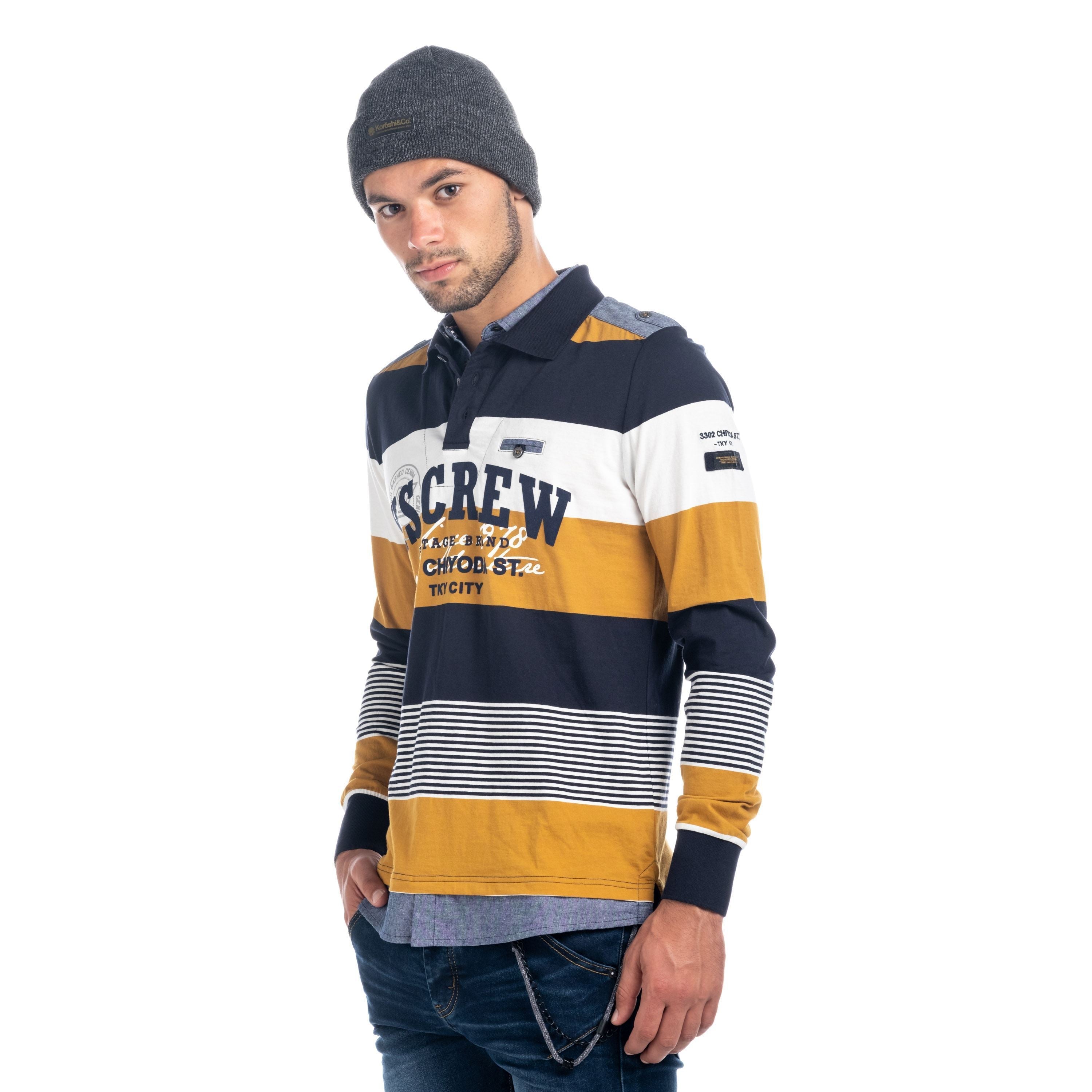 Polo Manga Larga Hombre Rugby de Rayas con Letras – Koroshi 1821PL03