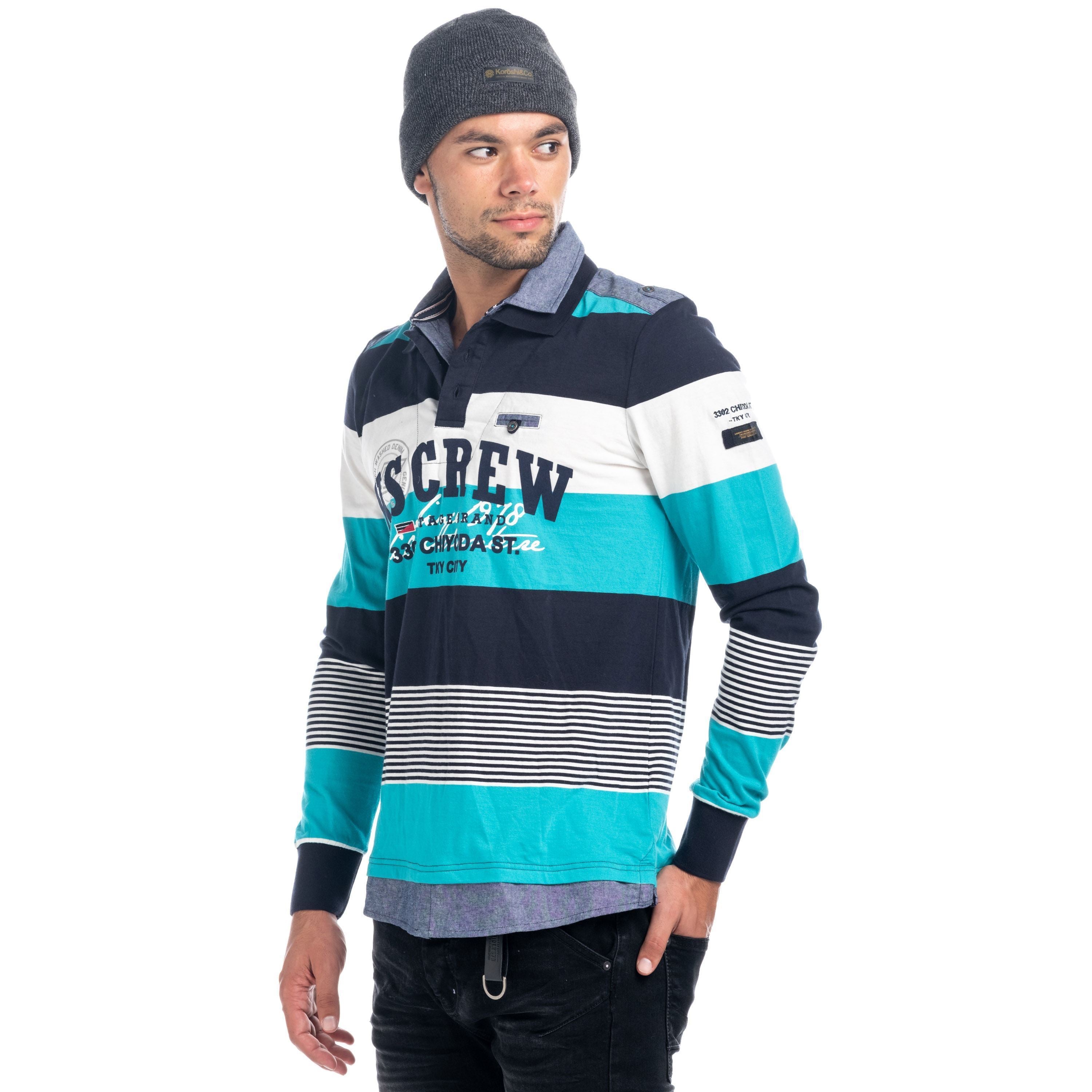 Polo Manga Larga Hombre Rugby de Rayas con Letras – Koroshi 1821PL03