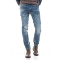 Pantalón Vaquero Slim Hombre Desgastado con Rotos – Koroshi Azul Medio