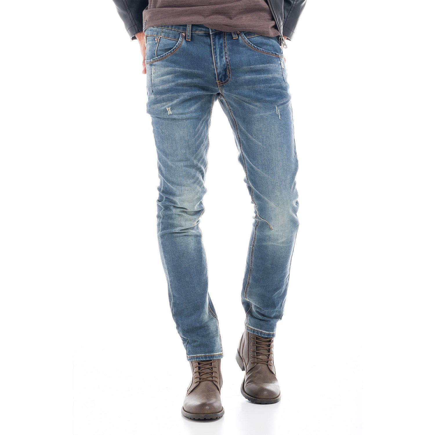 Pantalón Vaquero Slim Hombre Desgastado con Rotos – Koroshi Azul Medio