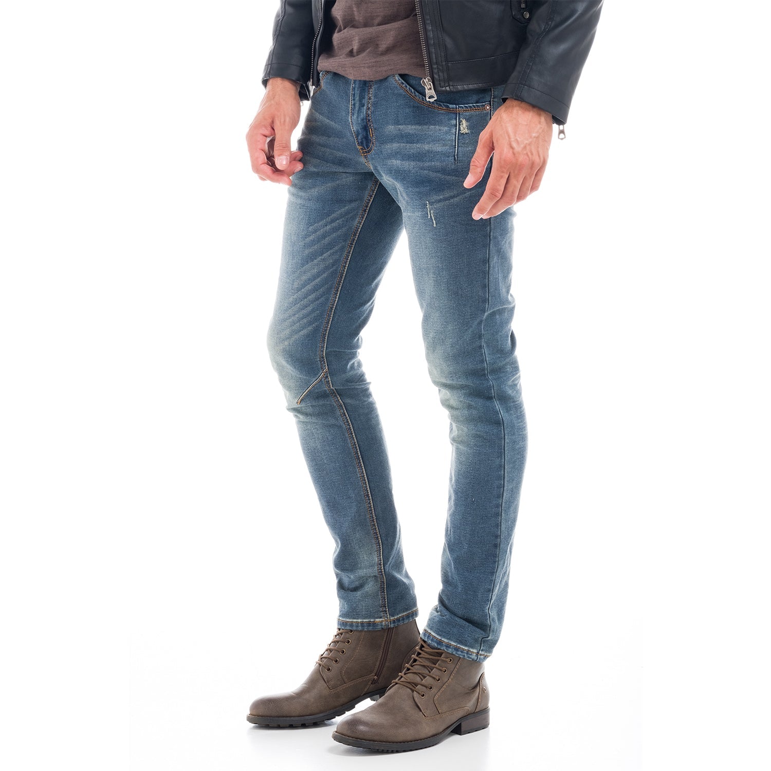 Pantalón Vaquero Slim Hombre Desgastado con Rotos – Koroshi Azul Medio
