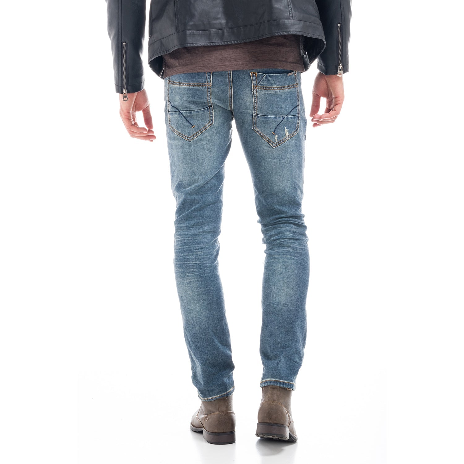 Pantalón Vaquero Slim Hombre Desgastado con Rotos – Koroshi Azul Medio