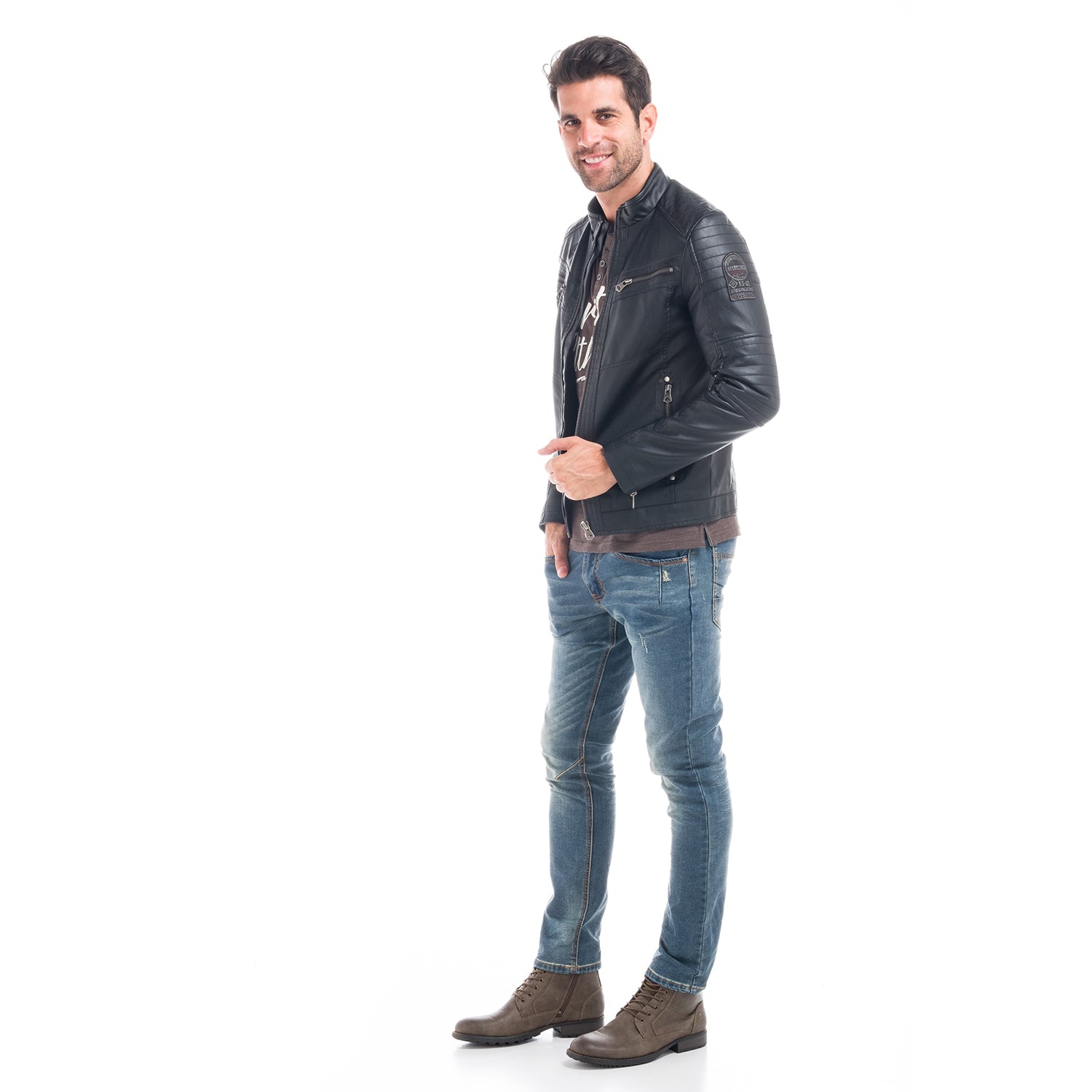 Pantalón Vaquero Slim Hombre Desgastado con Rotos – Koroshi Azul Medio