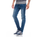 Pantalón Vaquero Slim Hombre Lavado Desgastado – Koroshi Azul Medio
