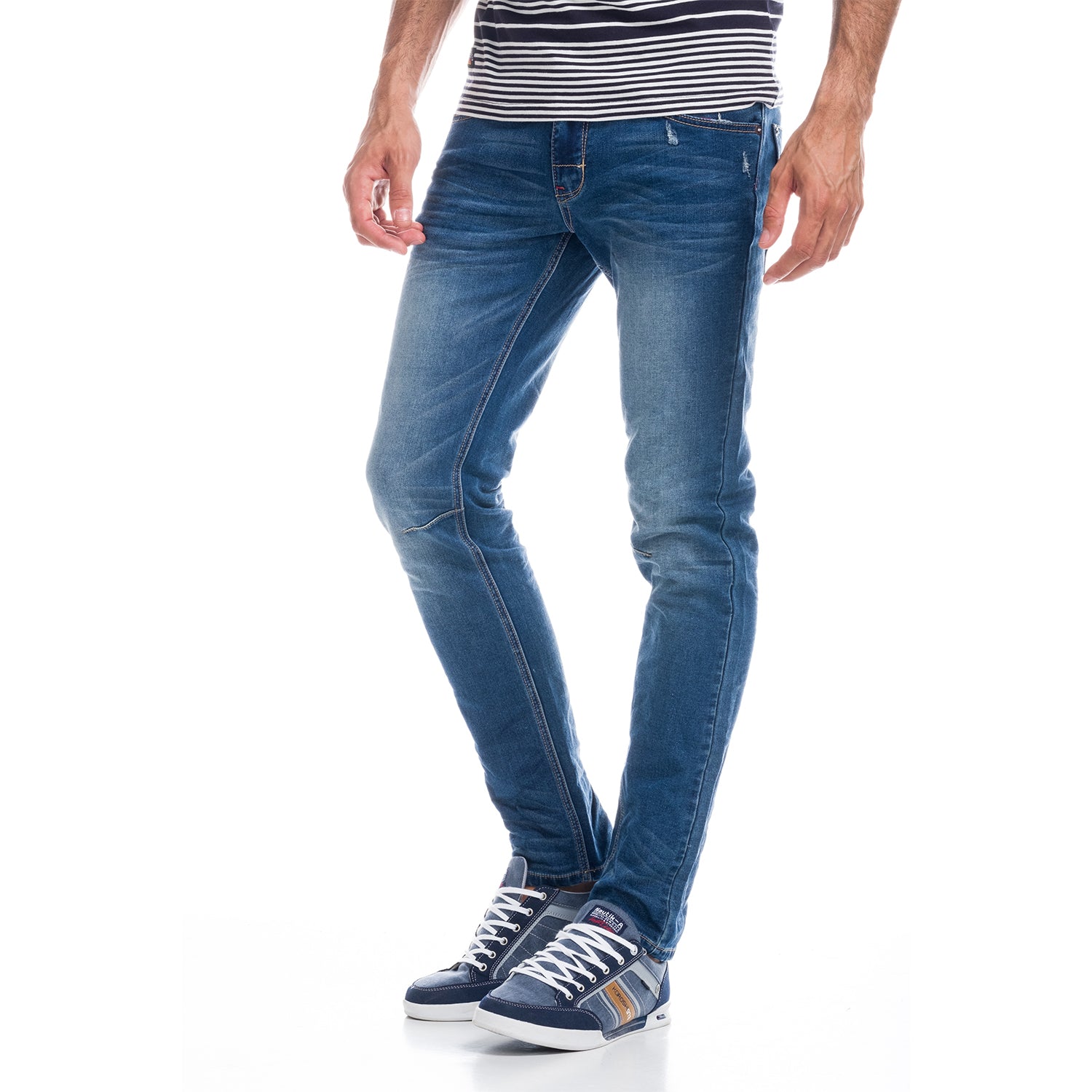 Pantalón Vaquero Slim Hombre Lavado Desgastado – Koroshi Azul Medio