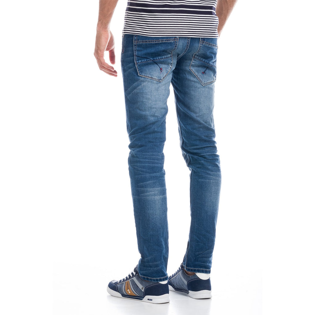 Pantalón Vaquero Slim Hombre Lavado Desgastado – Koroshi Azul Medio
