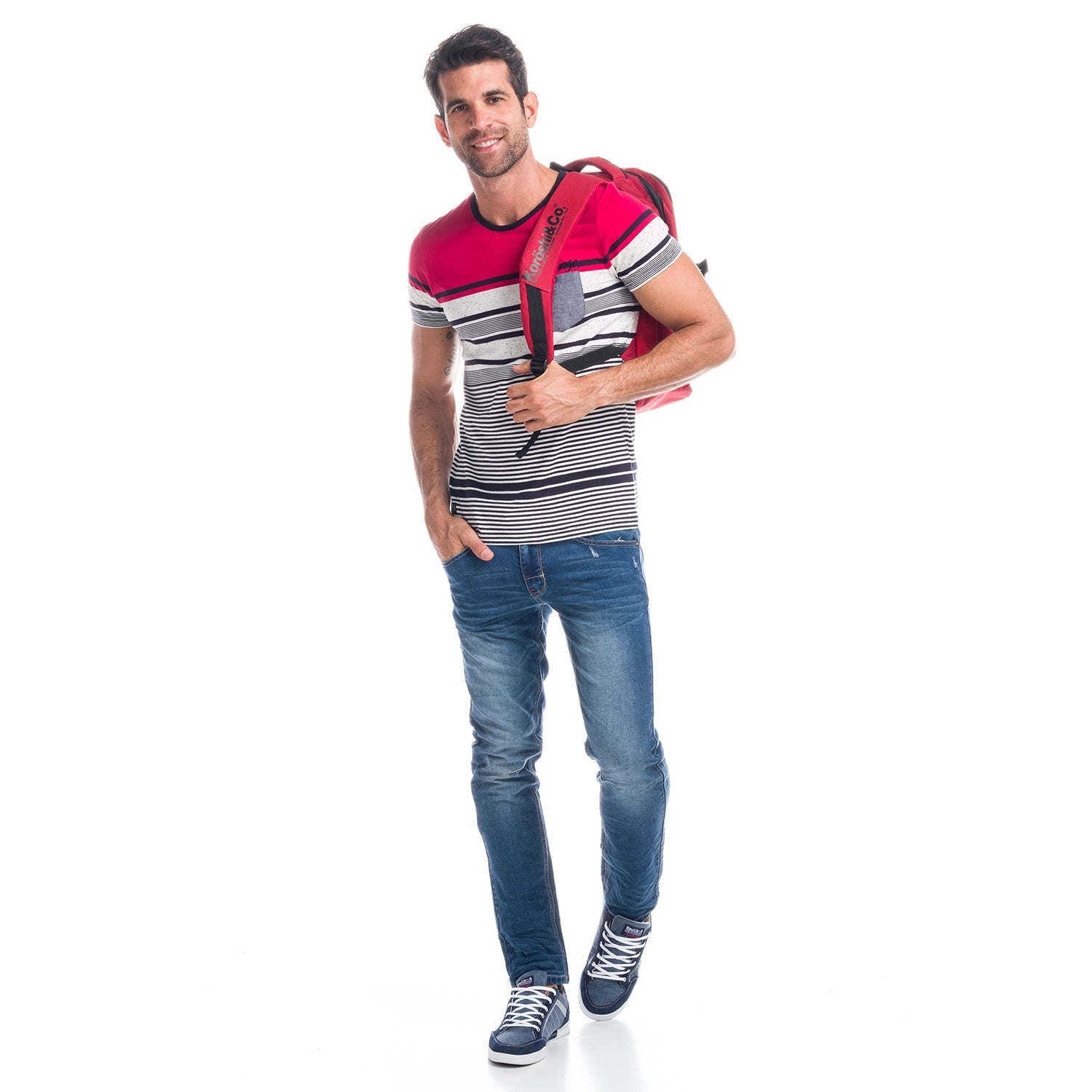 Pantalón Vaquero Slim Hombre Lavado Desgastado – Koroshi Azul Medio