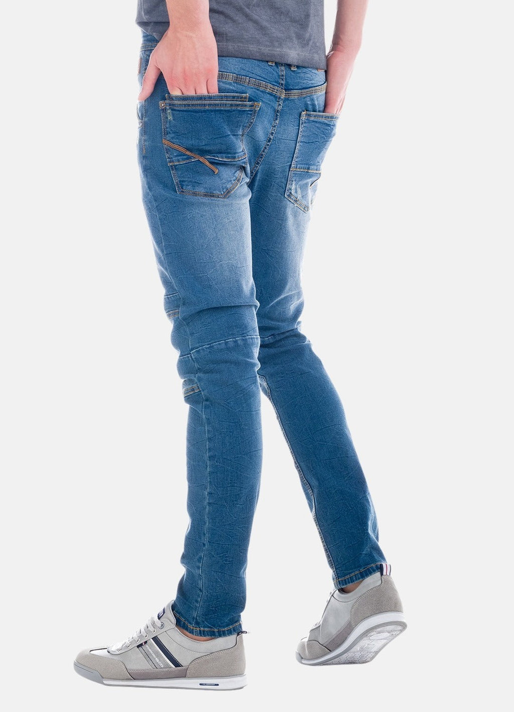 Pantalón Vaquero Slim Hombre Costuras en Rodilla – Koroshi Azul Claro