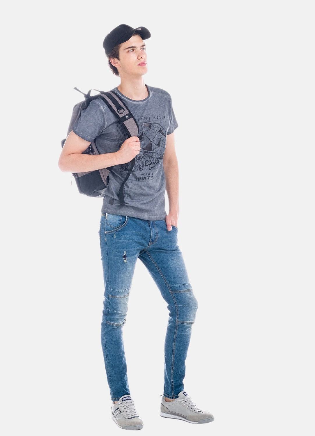 Pantalón Vaquero Slim Hombre Costuras en Rodilla – Koroshi Azul Claro