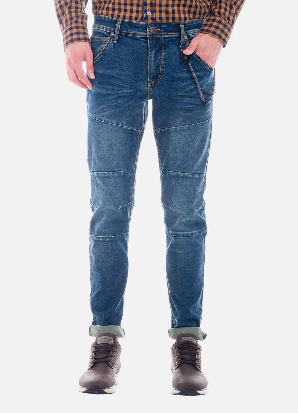 Pantalón Vaquero Slim Hombre con Llavero Cadena – Koroshi Azul Medio