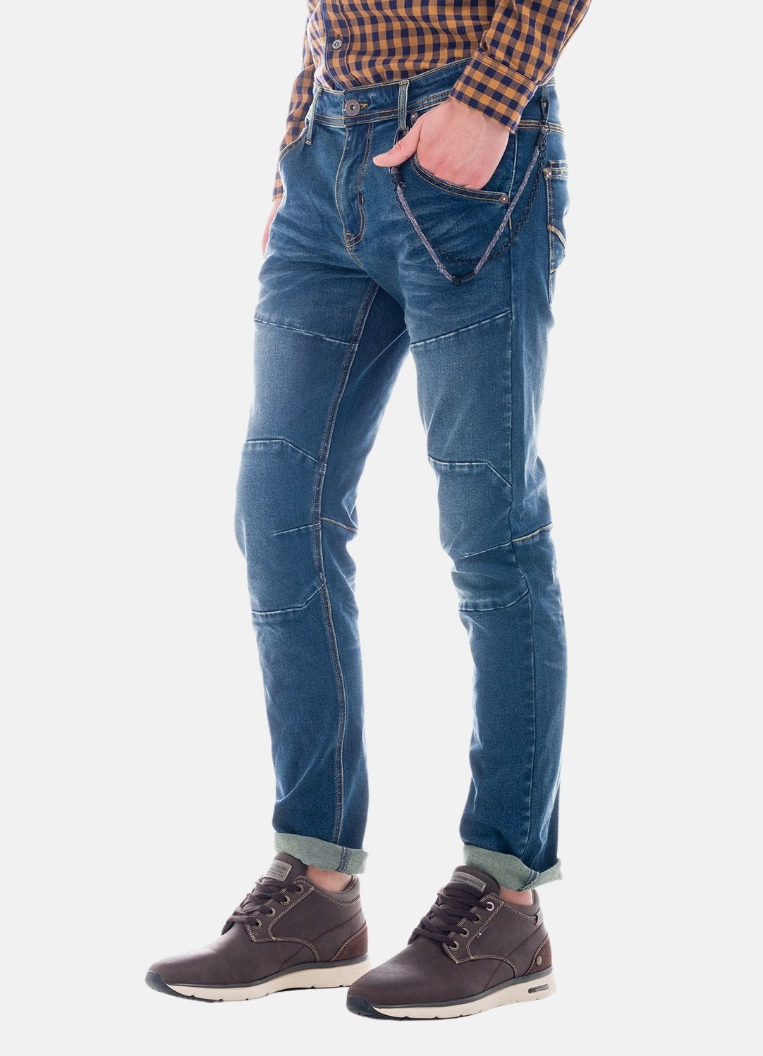 Pantalón Vaquero Slim Hombre con Llavero Cadena – Koroshi Azul Medio