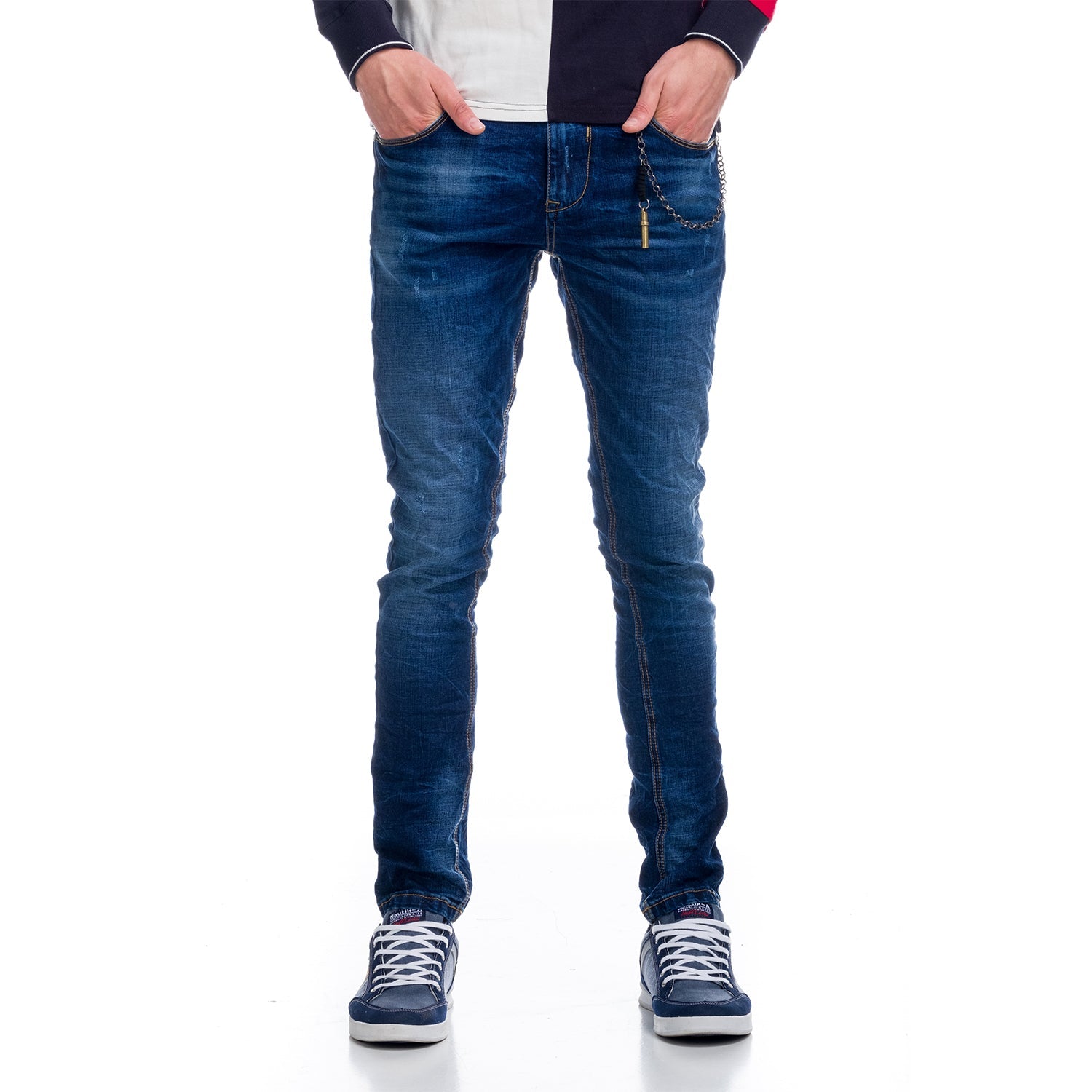 Vaqueros Slim Hombre con Cadena Llavero – Koroshi Azul Medio