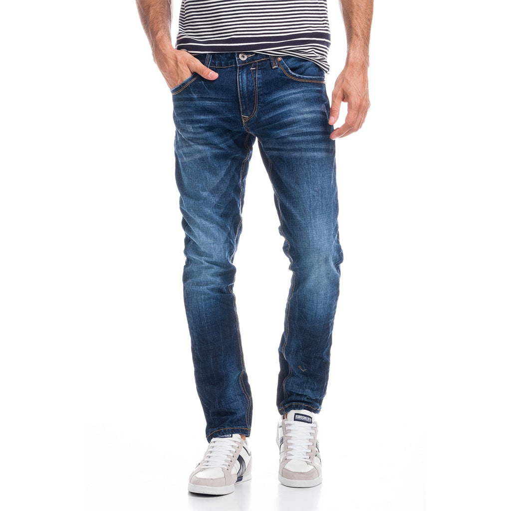 Vaqueros Slim Hombre Efecto Desgastado – Koroshi Azul Medio