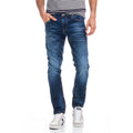 Vaqueros Slim Hombre Efecto Desgastado – Koroshi Azul Medio