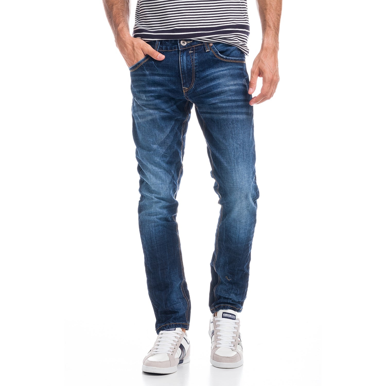 Vaqueros Slim Hombre Efecto Desgastado – Koroshi Azul Medio
