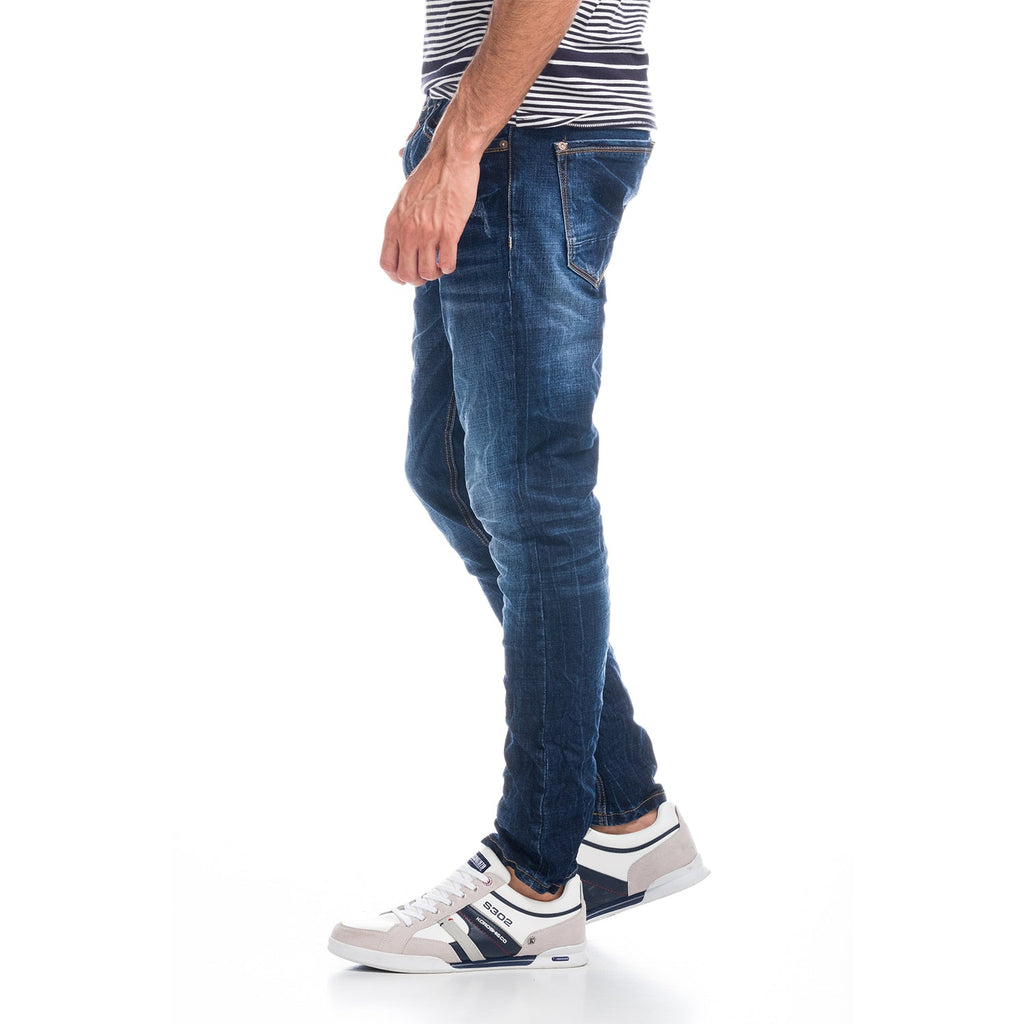 Vaqueros Slim Hombre Efecto Desgastado – Koroshi Azul Medio