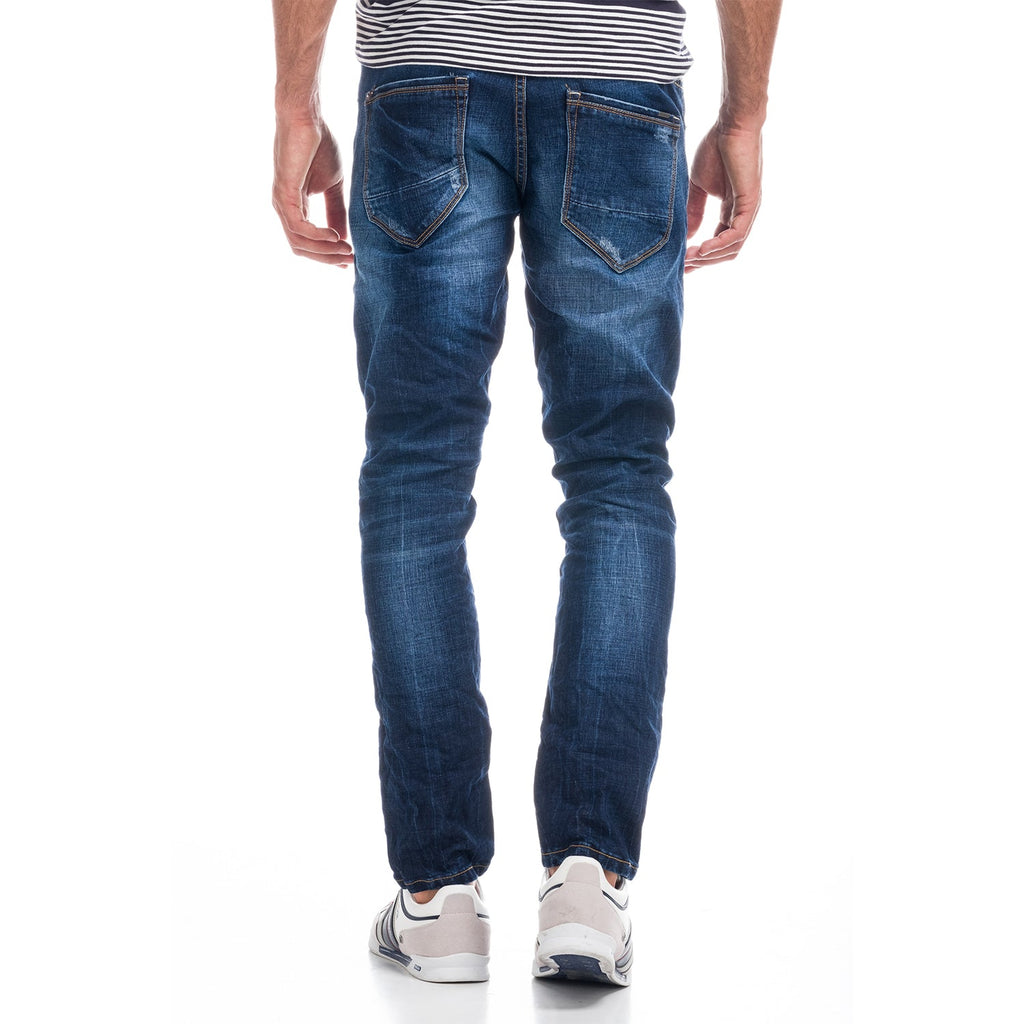 Vaqueros Slim Hombre Efecto Desgastado – Koroshi Azul Medio