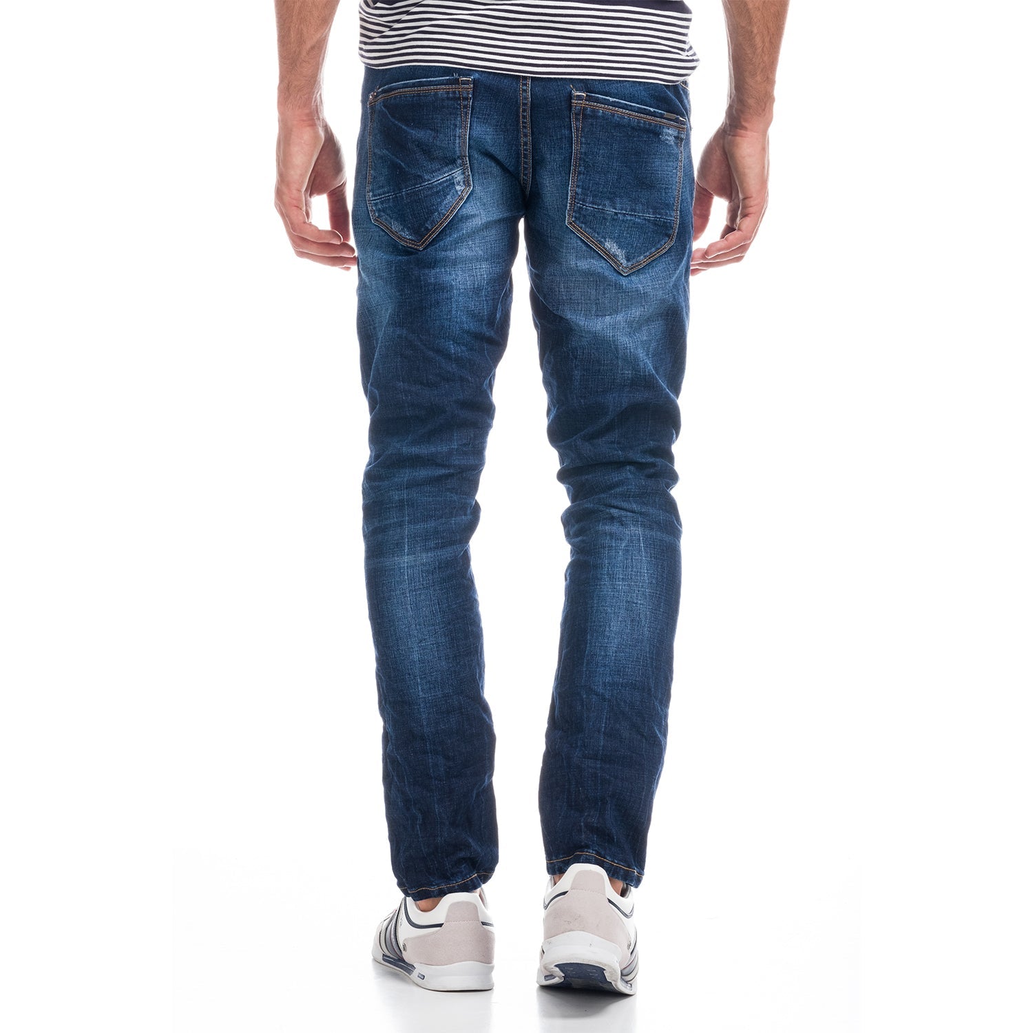 Vaqueros Slim Hombre Efecto Desgastado – Koroshi Azul Medio