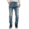 Vaqueros Slim Cargo Hombre con Bolsillos de Cremallera – Koroshi Azul Medio