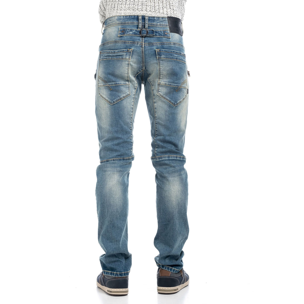 Vaqueros Slim Cargo Hombre con Bolsillos de Cremallera – Koroshi Azul Medio
