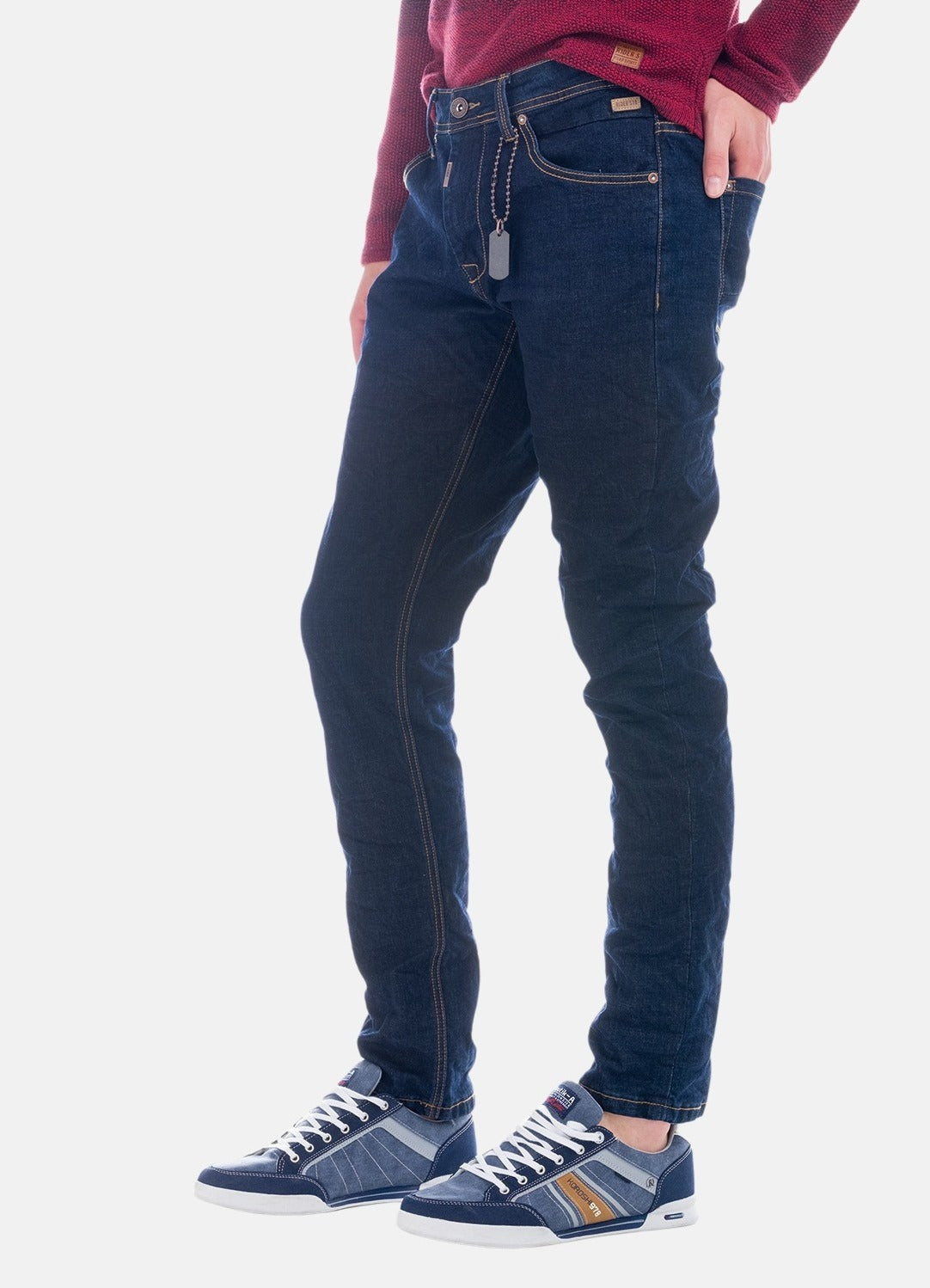 Pantalón Vaquero Hombre Regular con Costuras en Contraste – Koroshi Azul Oscuro