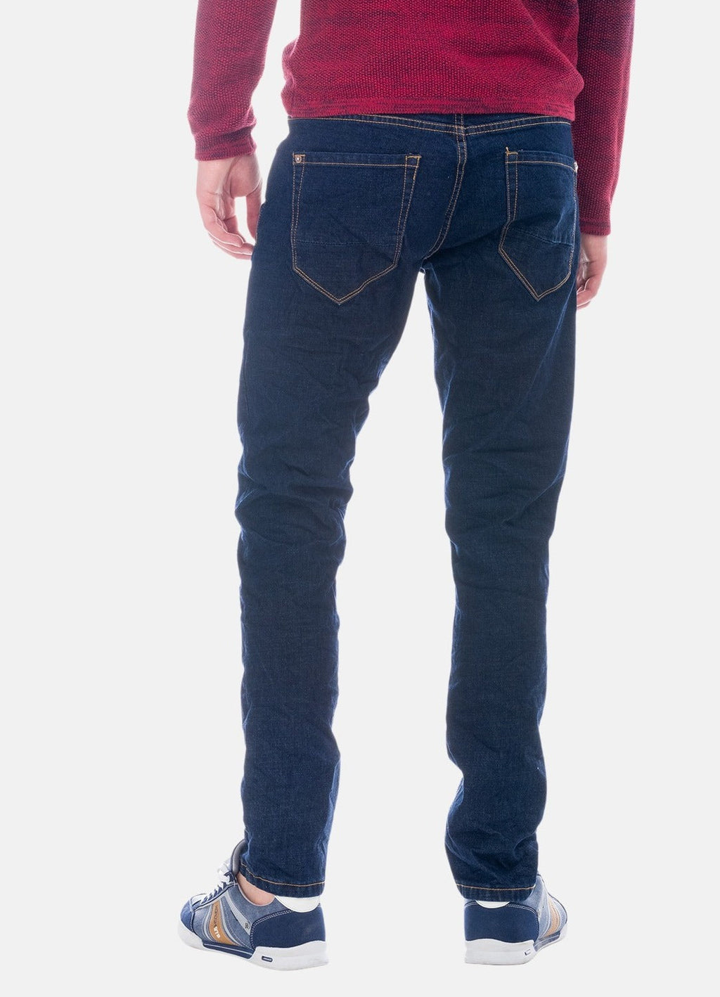 Pantalón Vaquero Hombre Regular con Costuras en Contraste – Koroshi Azul Oscuro
