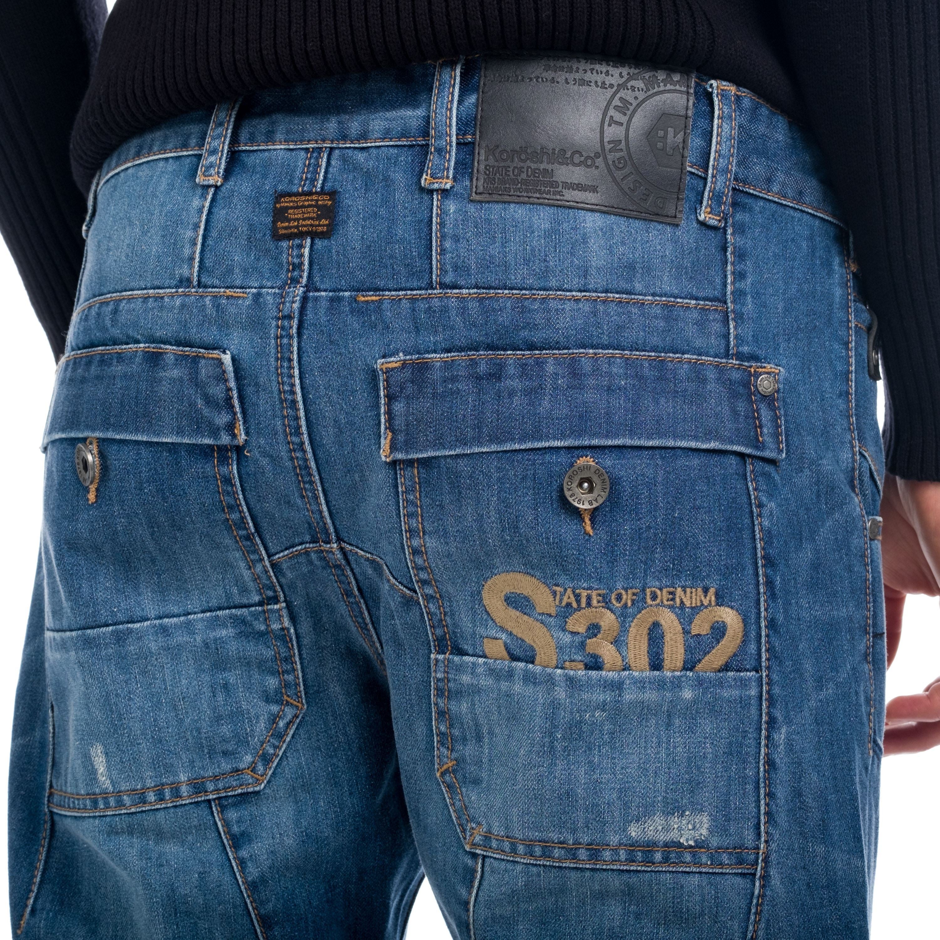 Pantalón Vaquero Worker Hombre con Bolsillos de Plastrón – Koroshi Azul Claro