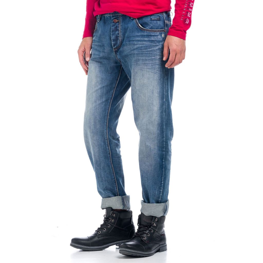 Pantalón Vaquero Straight Hombre Confort Desgastado – Koroshi Azul Claro