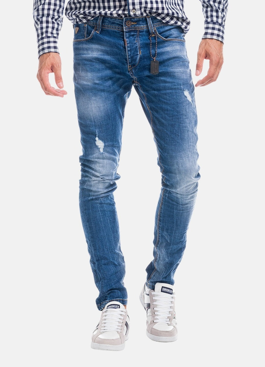 Pantalón Vaquero Slim Hombre Efecto Desgastado – Koroshi Azul Claro