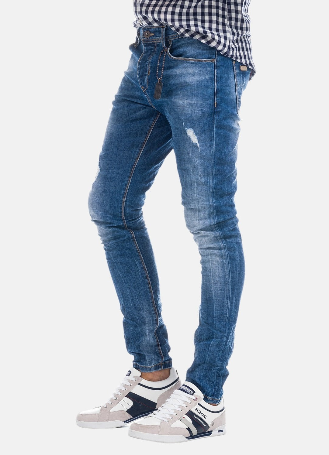 Pantalón Vaquero Slim Hombre Efecto Desgastado – Koroshi Azul Claro